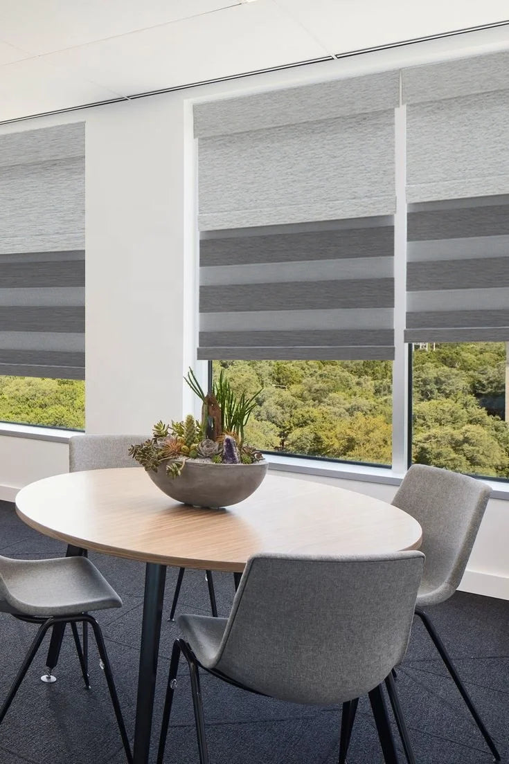 Mechanical Motor Dual Layer zebra Shade Two Tubes up Rail Roller Window Blinds Double Roller Blinds