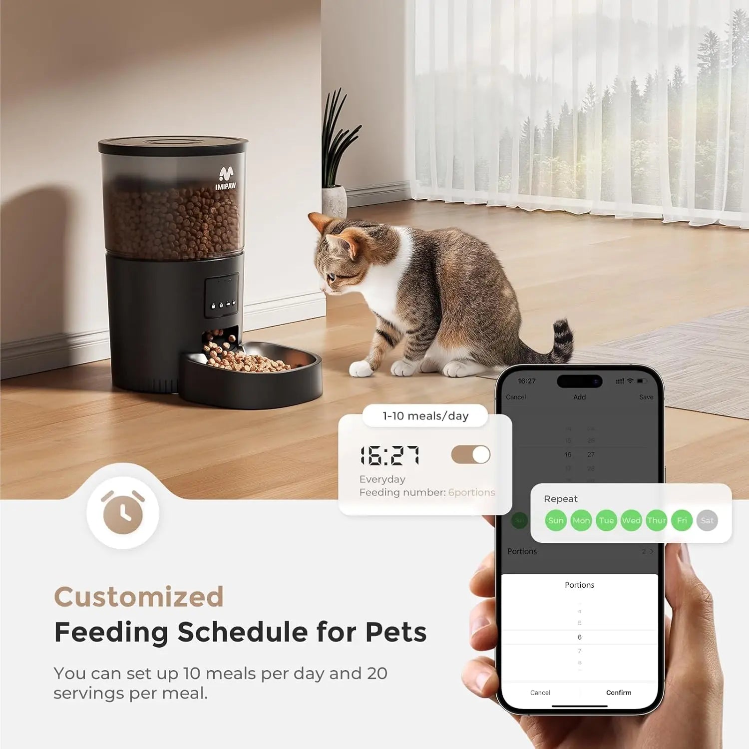 Smart WiFi Pet Feeder with App Control, Programmable Timer, Dual Power, 10 Meals, Stainless Steel Bowl