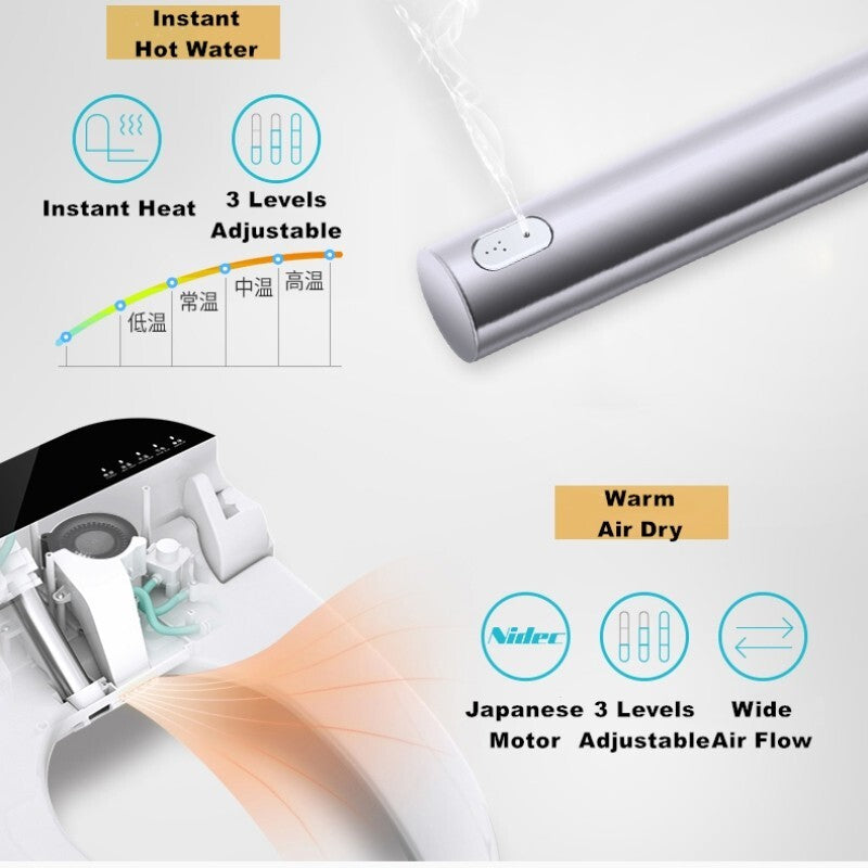 Electric Toilet Seat Bidet Cover Massage Mode Smart Washlet Heated Water Clean