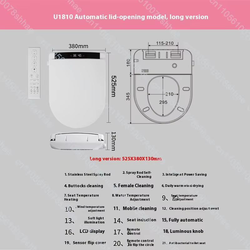 Smart Bidet Toilet Seat Heated Elongated Electric Bidet Warm Air Dryer LED Display Self Cleaning Night Light Toilet Bowl Lid