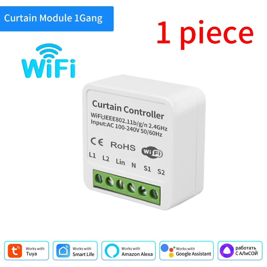 Wifi Smart Curtain Switch Module Tuya Smart Life Alexa Google Roller Blinds Shades Rolling Garage Door Projector AC 100-240V