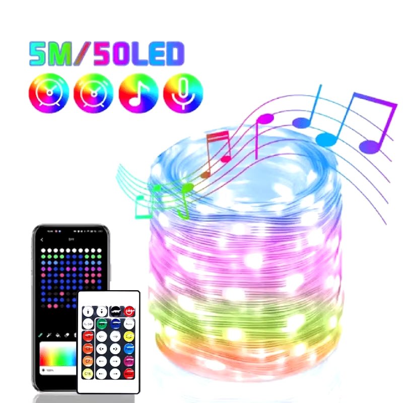 WS2812B LED String Light Smart Bluetooth Remote Control RGBIC Fairy Lamp USB Waterproof for Christmas Tree Lights Home Decor