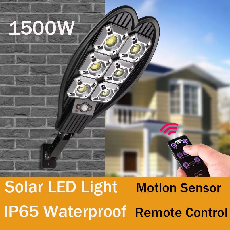 160COB Solar LED Street Light Waterproof Smart Remote Control PIR Motion Sensor Lamp 1500W Outdoor Garden Security Wall Light