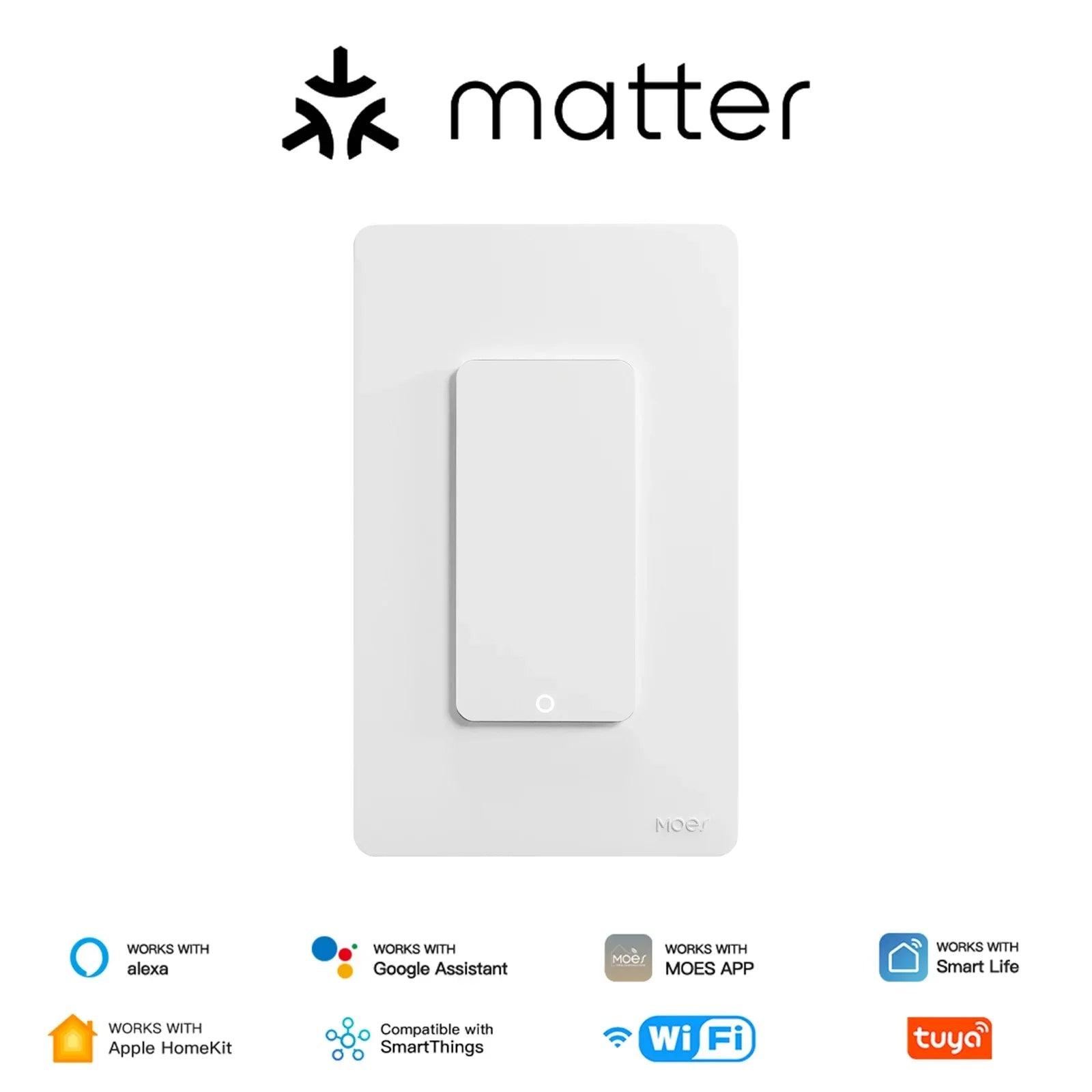MOES WiFi Matter Switch Smart Tuya Light Button Neutral Wire Required App Control Grounding Design Alexa Google Home Apple Home