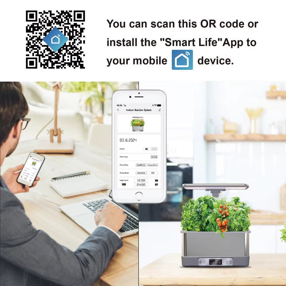 Wifi Hydroponics Growing System Stainless Steel 8 Pods Planter Indoor Garden Herbs Planting Box with Spectrum LED Grow Lights