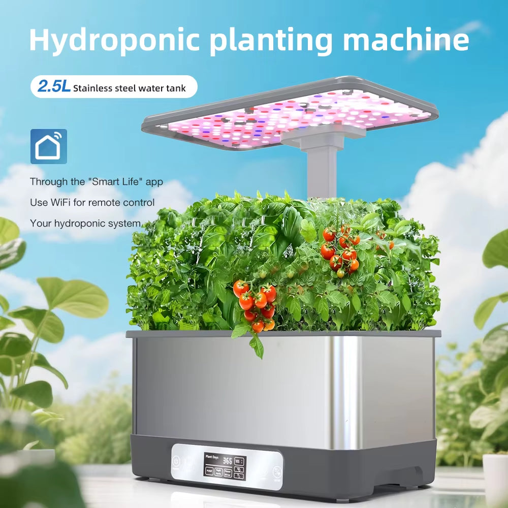 Wifi Hydroponics Growing System Stainless Steel 8 Pods Planter Indoor Garden Herbs Planting Box with Spectrum LED Grow Lights