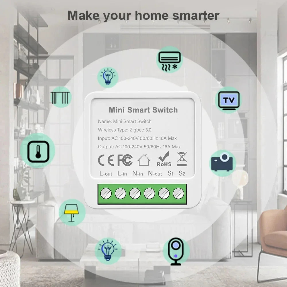 Tuya WiFi/Zigbee 3.0 Smart Switch Mini Breaker DIY Module Remote Timer Wireless Light Control Work with Smart Life Alexa Google