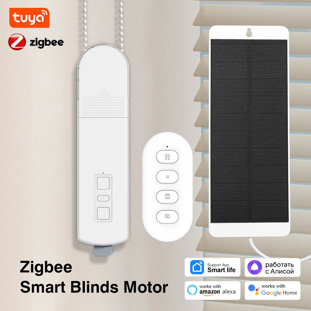Tuya Zigbee Smart Electric Curtain Motor Chain Roller Blinds Pull Bead Curtain Switch System With Solar Panel Alexa Google Home