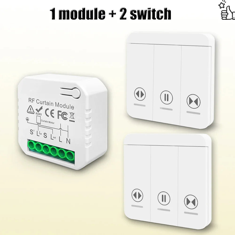 433 MHz RF Curtain Switch Module AC 220V 10A Shutter Controllers with Wireless Remote for Motorized Roller Shutter Blinds Motor