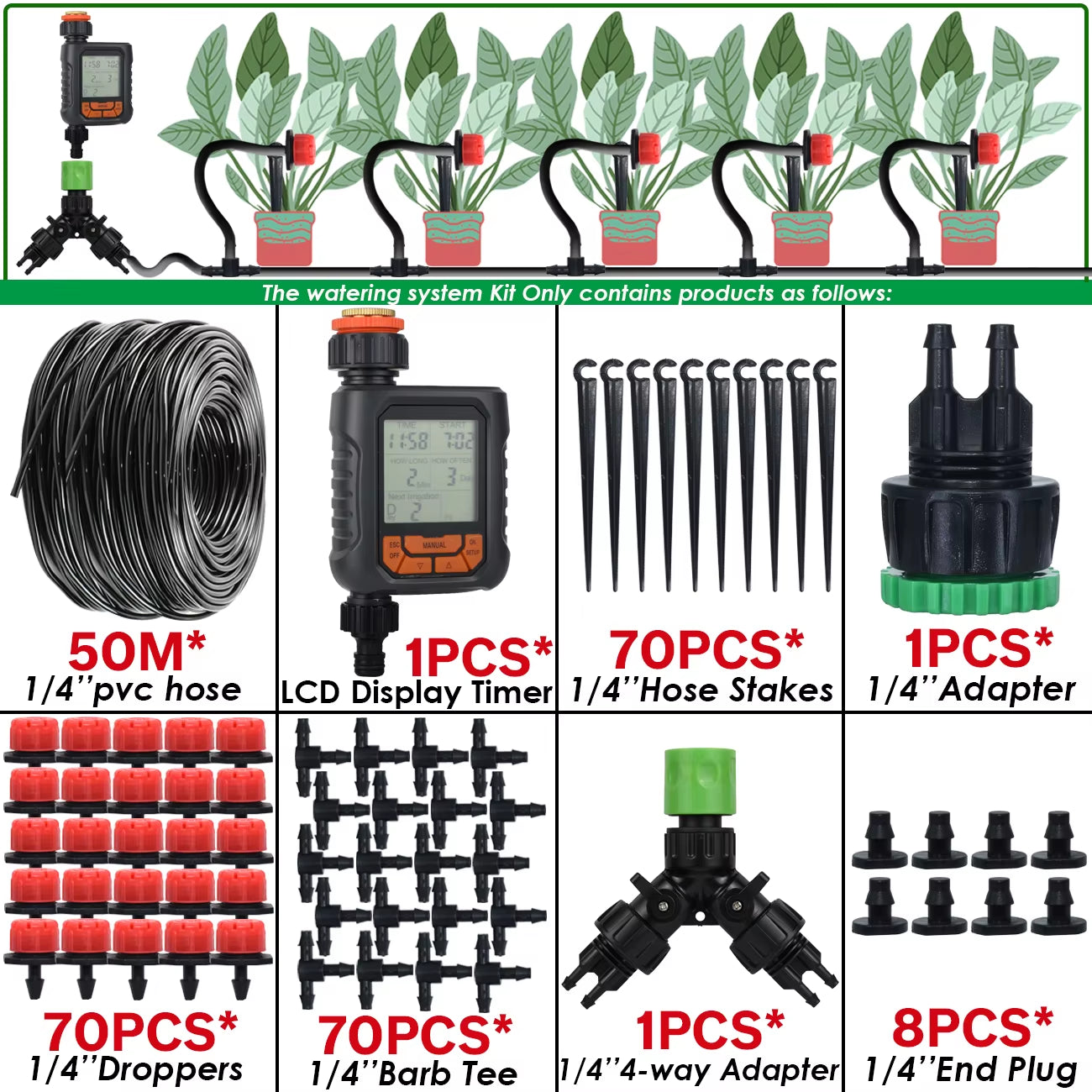 5-50M Smart Garden Automatic Watering System Kit 4/7Mm Micro Drip Irrigation Dropper DIY for Potted Plants Lawn Greenhouse