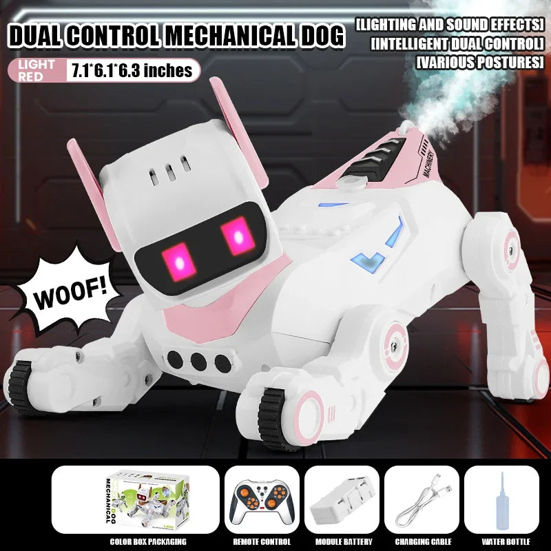 Intelligent Robot 2.4G RC Smart Programming Stunt Dog Watch Dual Control Interactive Toys With Cool Spray Toy for Boys Kids Gift