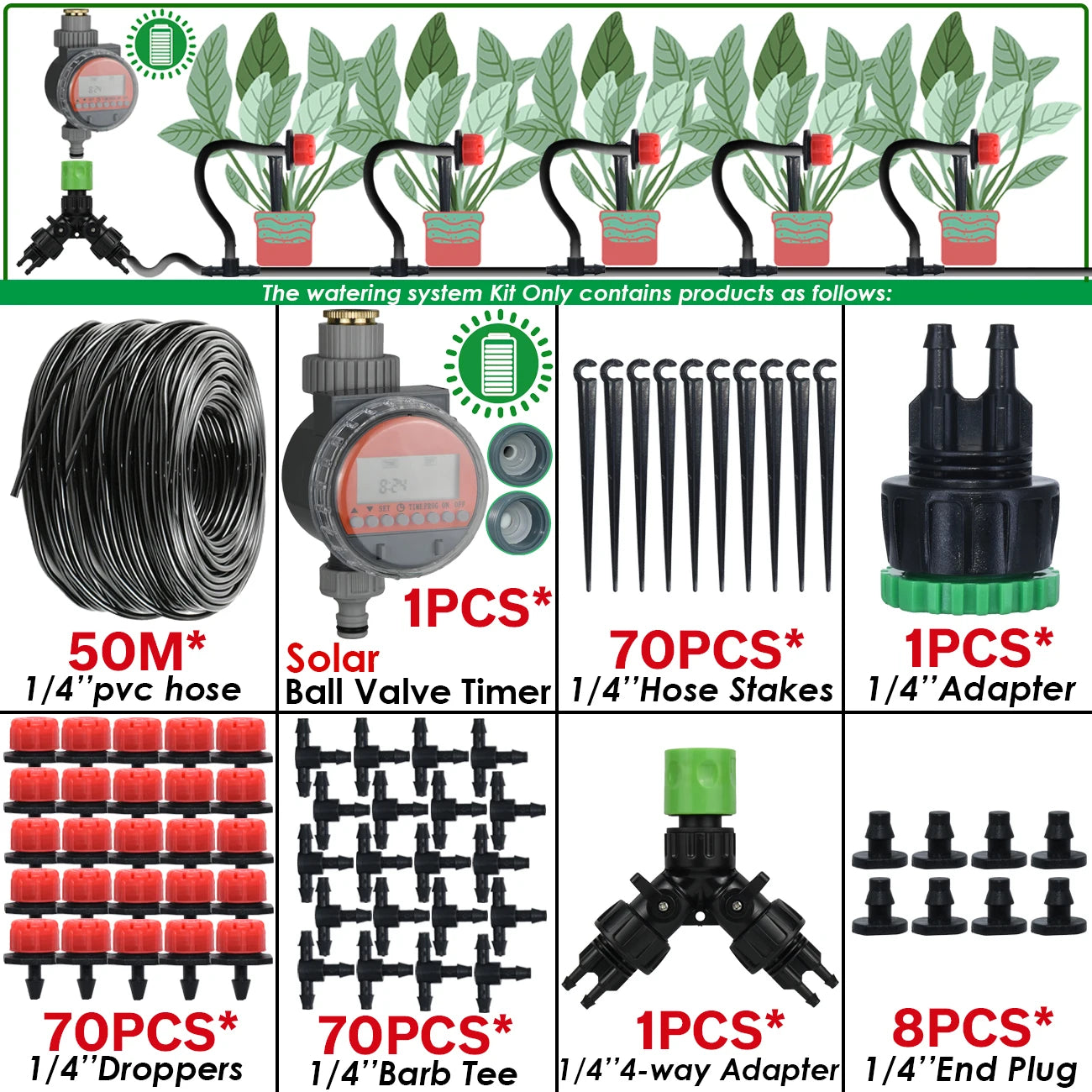 5-50M Garden Automatic Watering System Kit Wifi 4/7Mm Micro Drip Irrigation Dropper DIY for Potted Plants Lawn Greenhouse