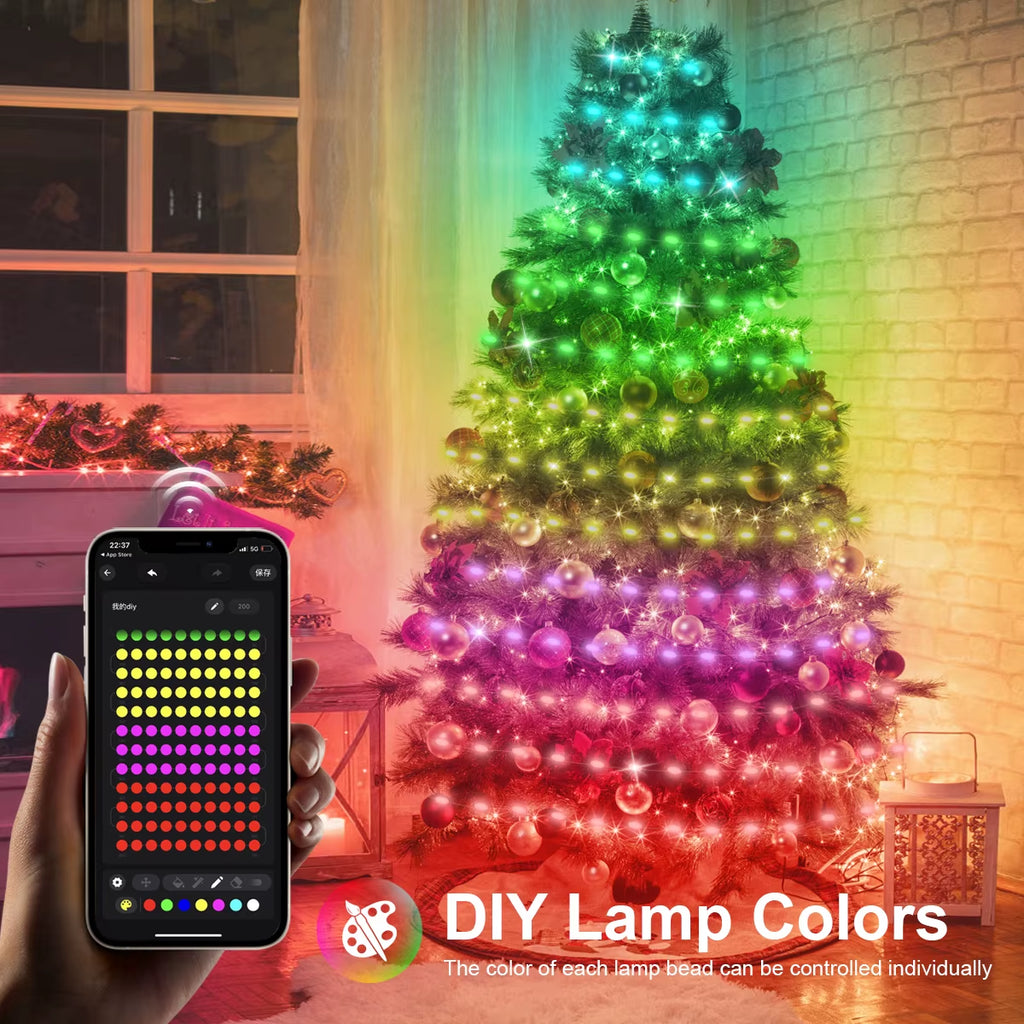 Smart RGBIC LED Strip Light, Bluetooth, USB, 20M, Waterproof, String Light, Room, Outdoor, Garden, Fairy Lights, DIY Decoration