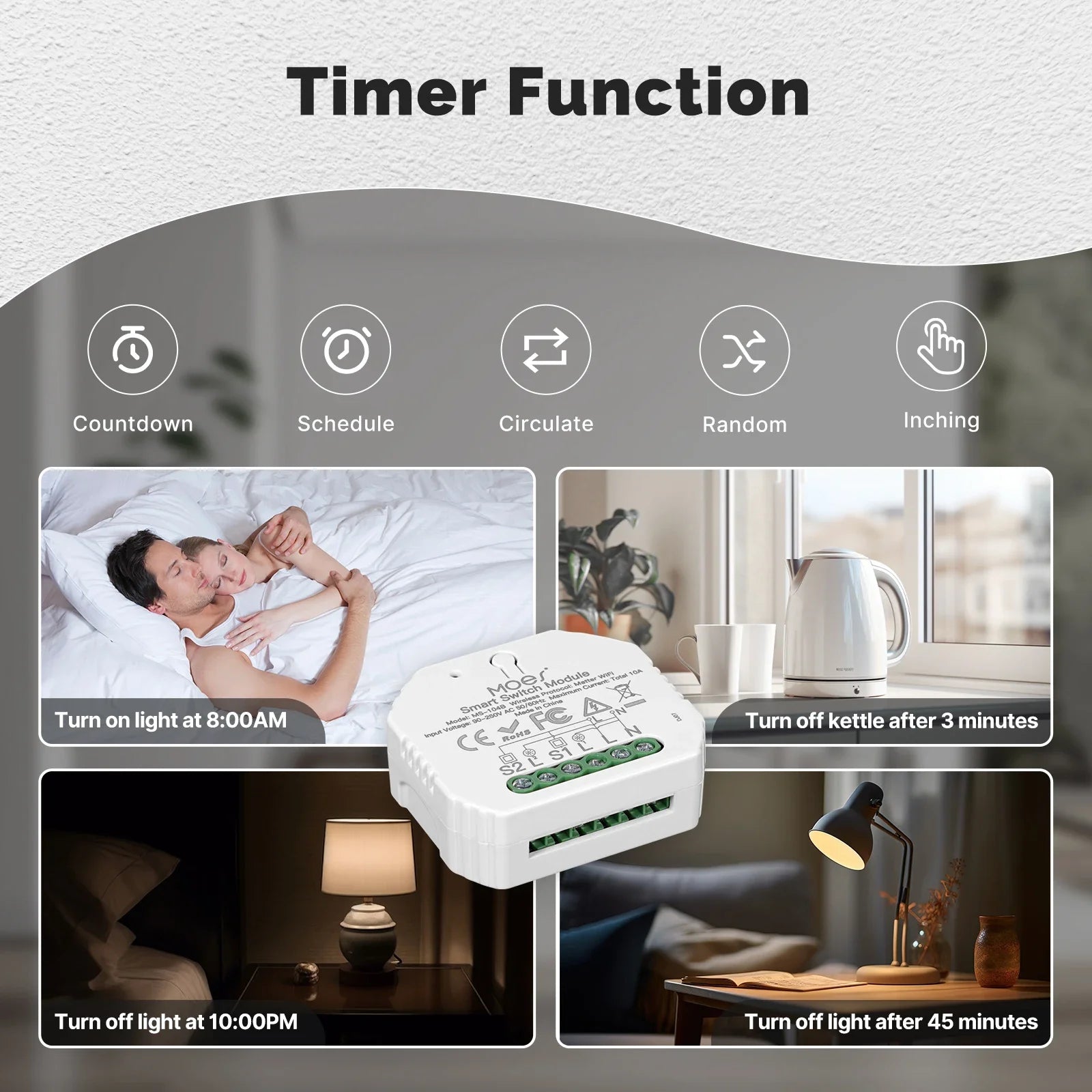 MOES Matter Tuya WiFi Switch Module 2 Gang Smart Automation Relay Timer App Remote Control Work With Alexa Google Home Apple