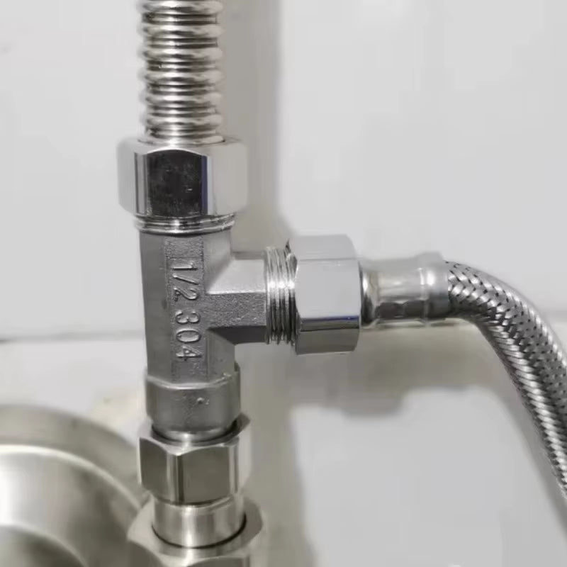 Stainless Steel T Adapter G1/ 2" T-Valve Diverter Valve Three Way Device Hole for Bath Bidet Sprayer Shower