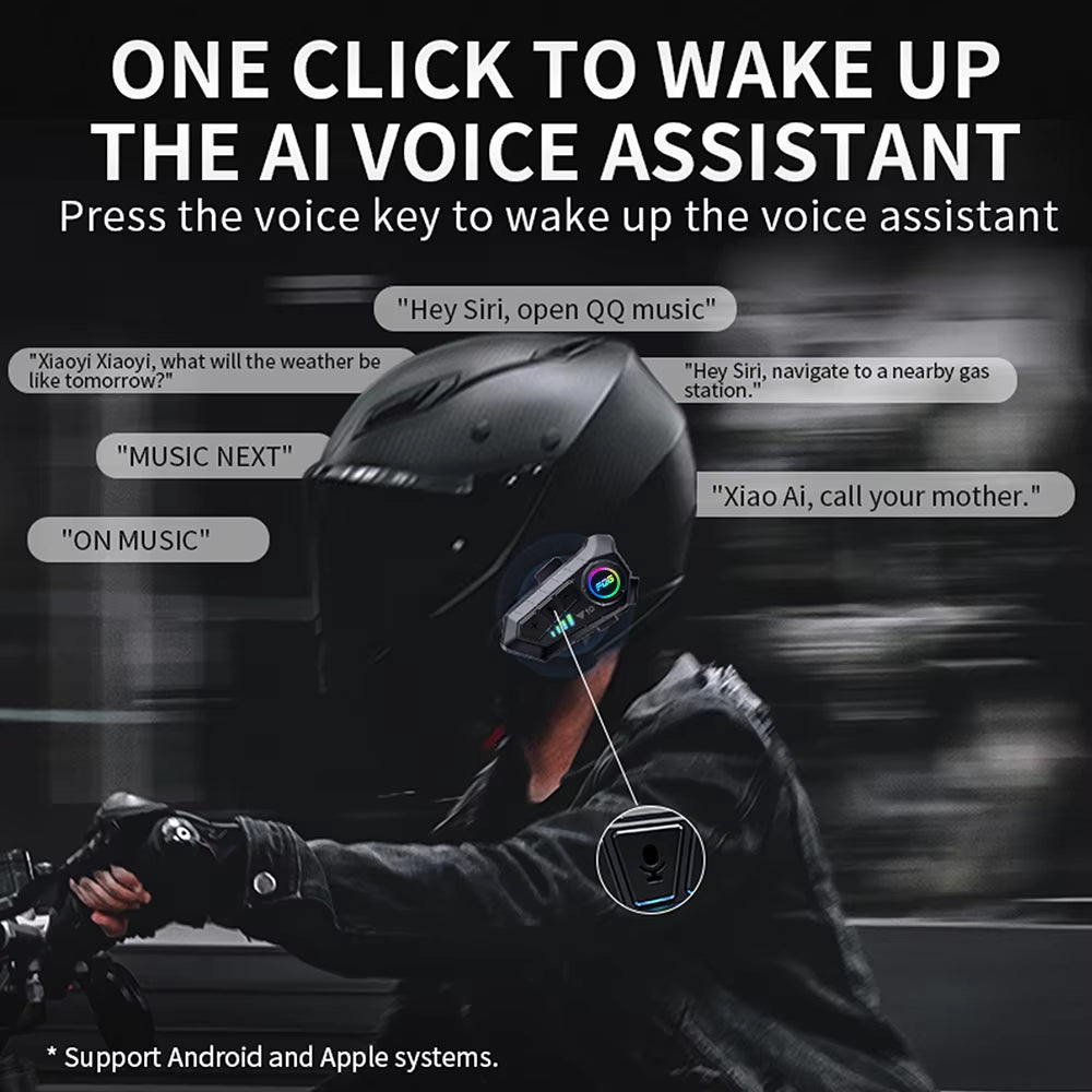 Bluetooth 5.3 Motorcycle Helmet Headset - Wireless Hands-Free Calling and MP3 Music Player with Waterproof Design