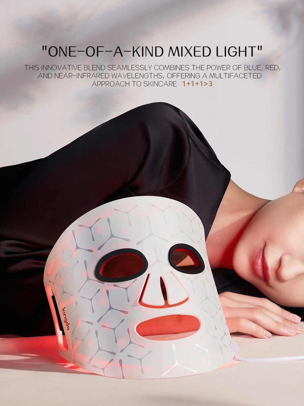 Kingdo 4-Colors LED Face Mask with 100 Leds - near Infrared, Blue & Red Light Therapy for Face, LED Face Mask Light Therapy Device Tool Beauty Skin Care(White)