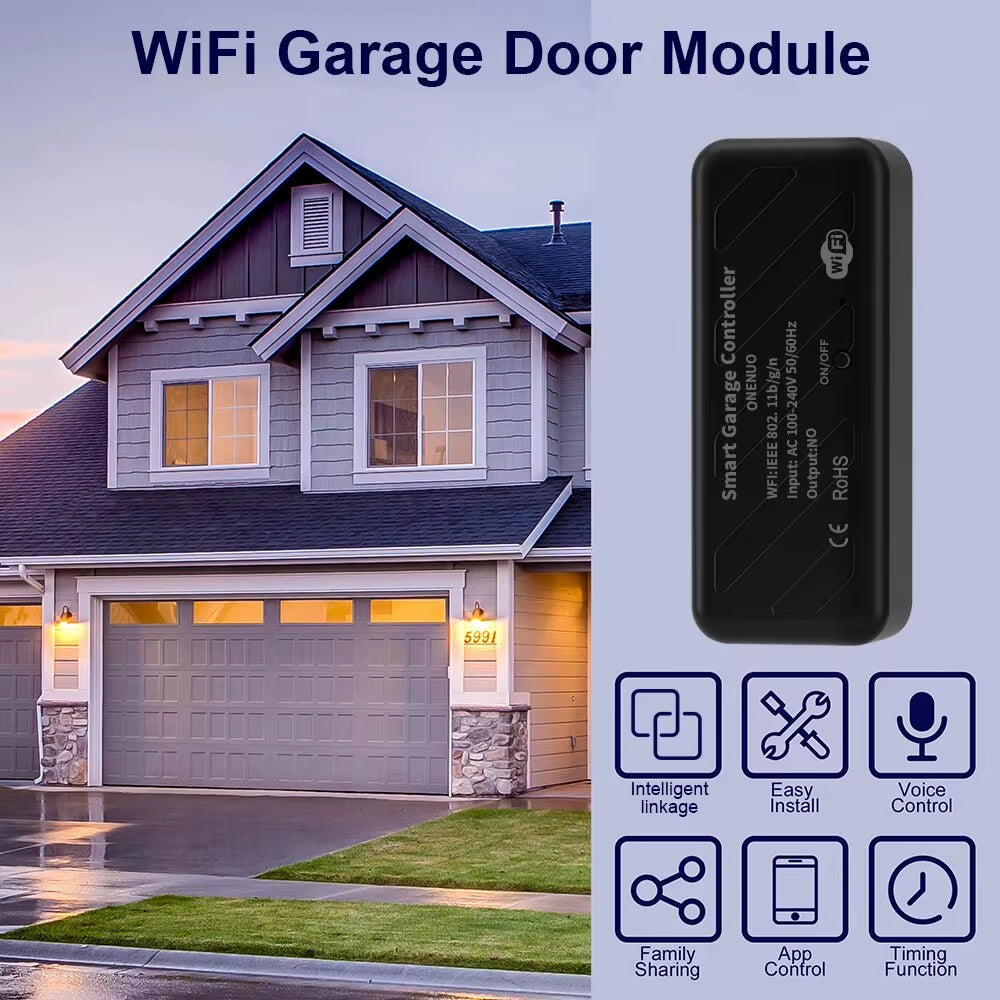 ONENUO Tuya Wifi Smart Garage Door Opener Controller Motorized Door Opener Wireless Remote Works with Voice Control Alexa Google