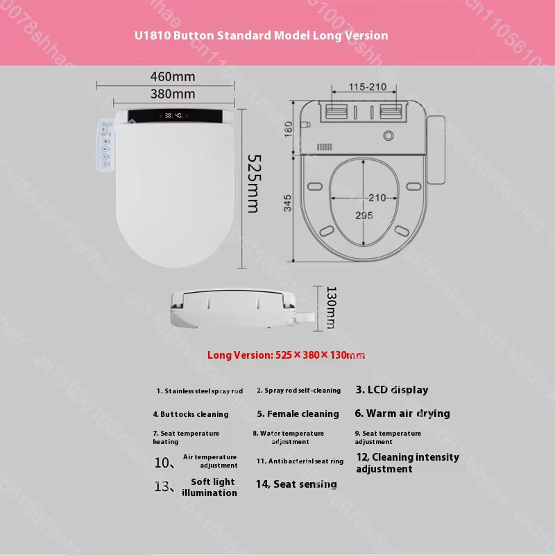 Smart Bidet Toilet Seat Heated Elongated Electric Bidet Warm Air Dryer LED Display Self Cleaning Night Light Toilet Bowl Lid