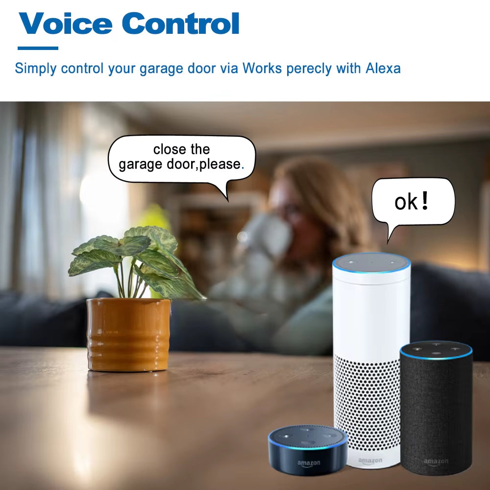 Tuya Wifi Smart Home Garage Door Opener Controller 12V 24V DC Remote Access with Sensor,Real Time Door Status Alexa Google Home