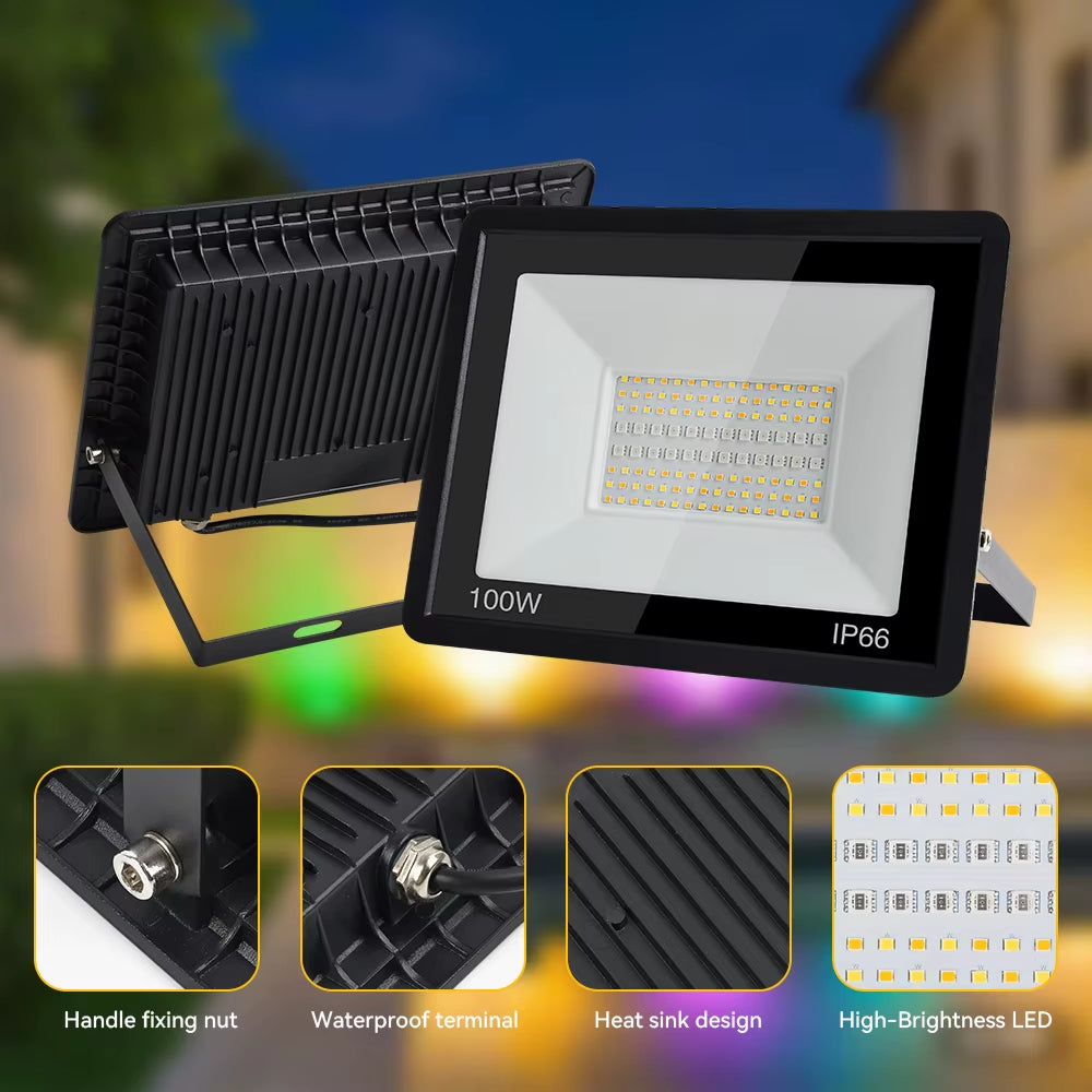 RGB Floodlight Smart APP LED Floodlight 3 Color Lighting Lamp Outdoor Waterproof IP66 Spotlight for Garden Party Outdoor Lights