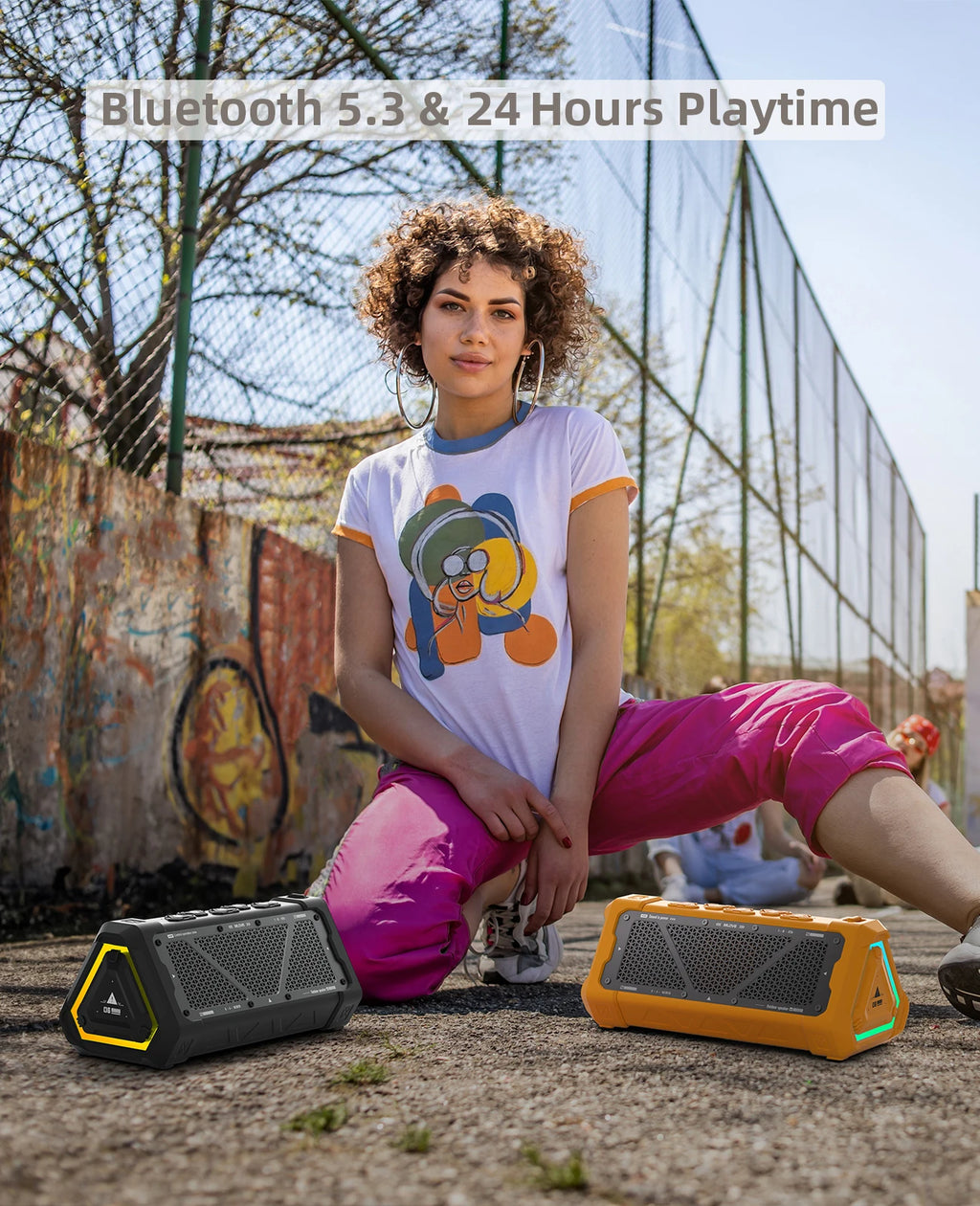 Outdoor Bluetooth Speaker, 40W Output Power Bluetooth 5.3 Speaker ,Stereo Sound IPX7 Waterproof,Micro SD Card,RGB Light