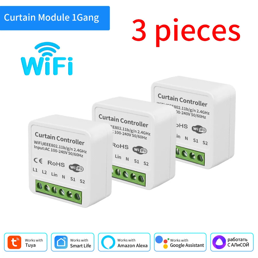 Wifi Smart Curtain Switch Module Tuya Smart Life Alexa Google Roller Blinds Shades Rolling Garage Door Projector AC 100-240V
