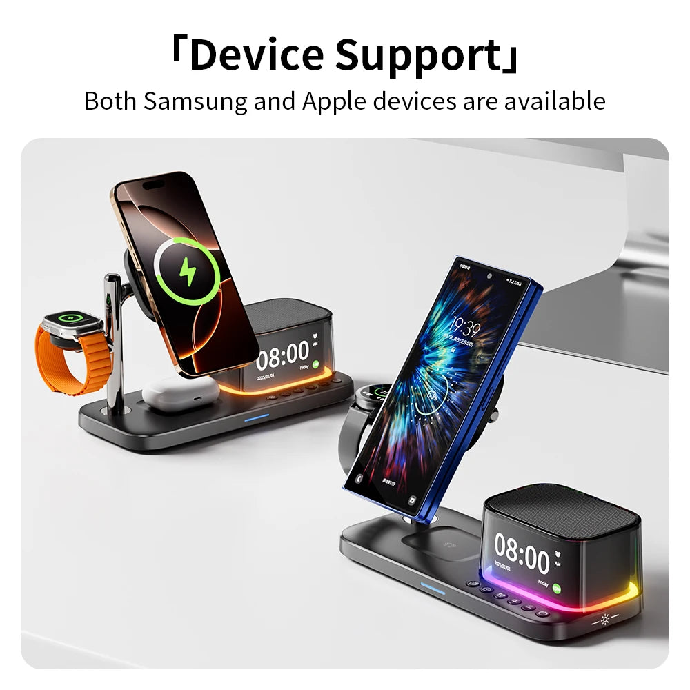 Qi2 25W 5 in 1 Magnetic Wireless Charger Stand with Speaker 25W Fast Charging for Iphone 17 16 15 Pro Max, Airpods,iwatch