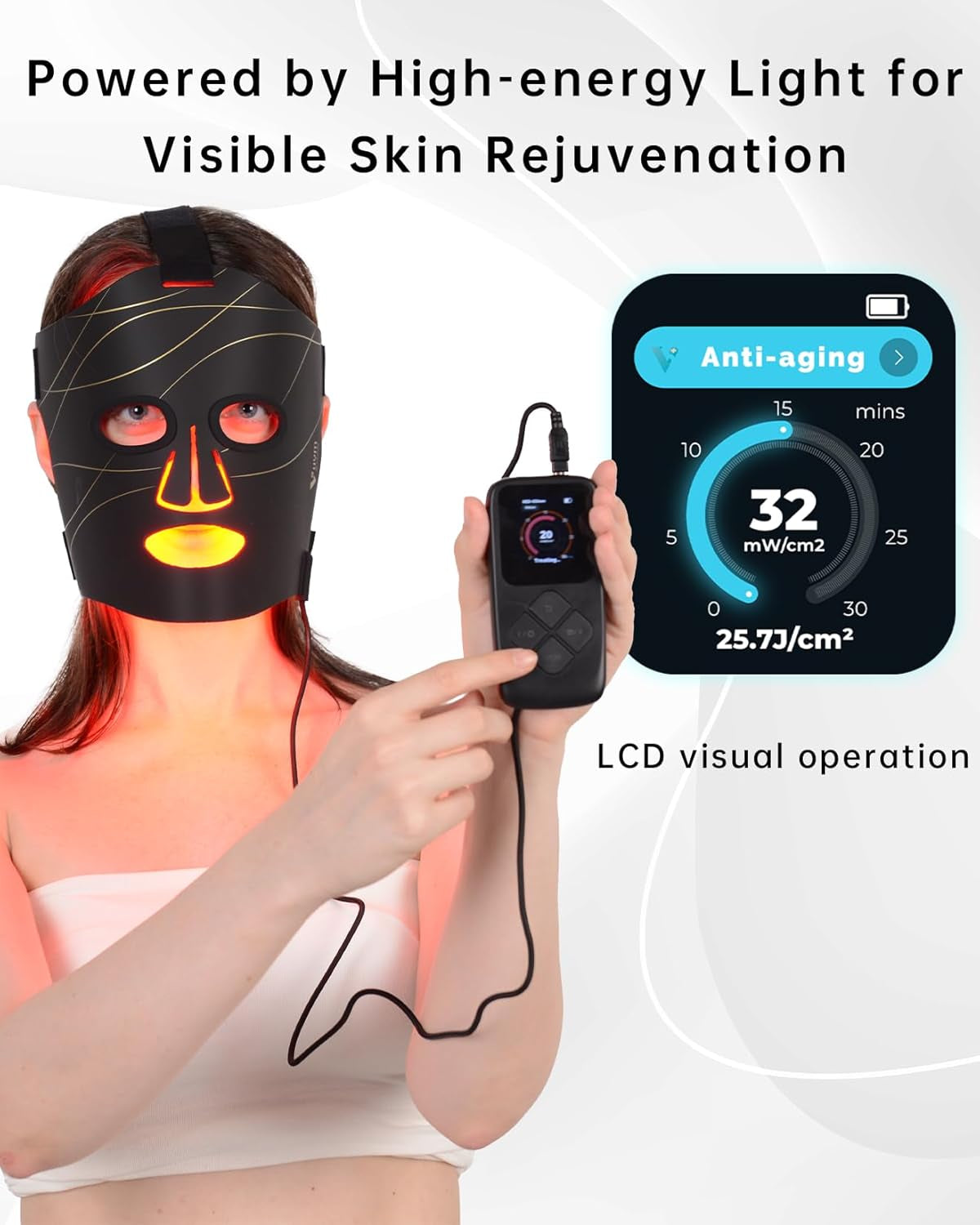Red Light Therapy Mask: 292 Leds High Energy Professional Infrared Red Light Therapy Device for Face Led Lighting Facial Mask Replace Photon Rejuvenation - Black