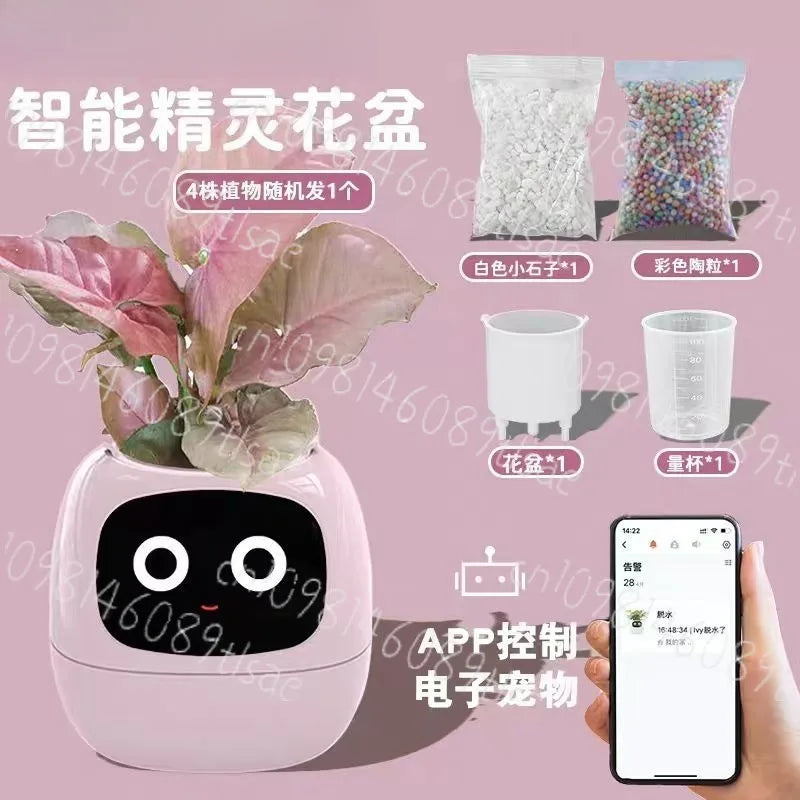 Smart Cute Pet-style Small Flower Pot with Green Plants, Emotionally Interactive Via Plant States