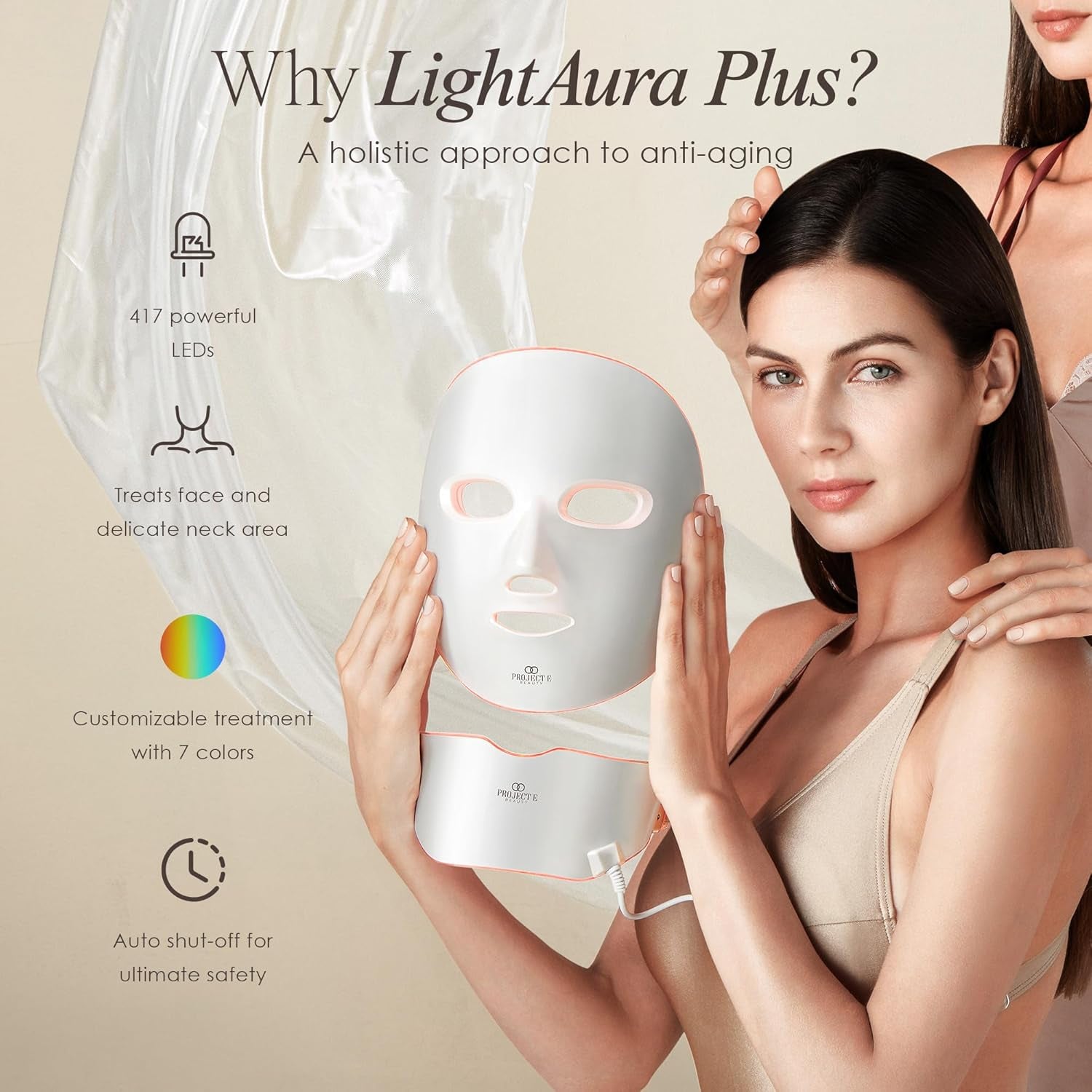 Project E Beauty Photon Skin Rejuvenation Face & Neck Mask | Wireless LED Photon Red Blue Green Therapy 7 Color Light Treatment anti Aging Wrinkles Facial Skin Care Mask