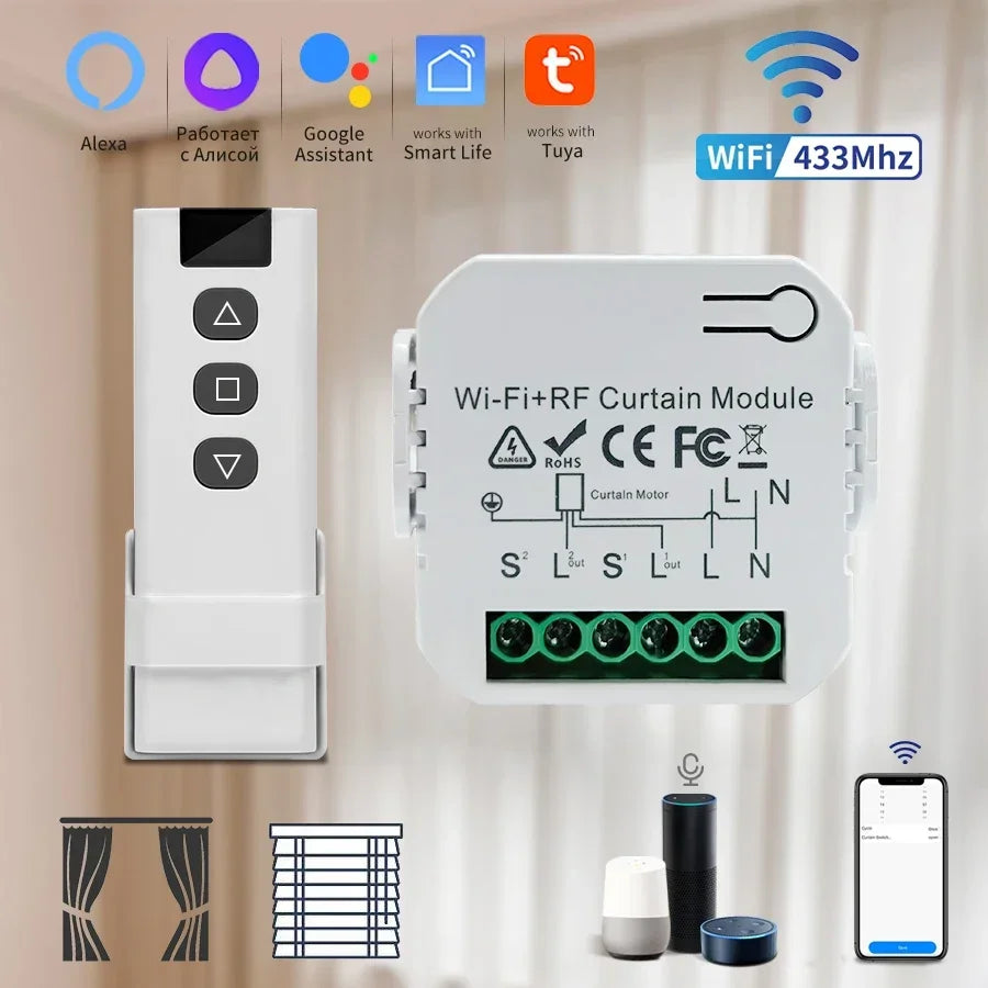 Tuya Wifi Smart Curtain Switch RF433Mhz Remote Smart Life Alexa Google Home App Voice Control Electric Roller Blinds Shutters