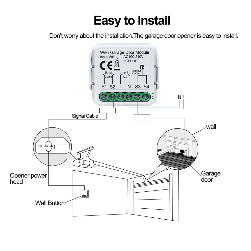 Wifi Smart Garage Door Opener Controller Works with Alexa Google Home Assisant Alice App Remote Control No Hub Required
