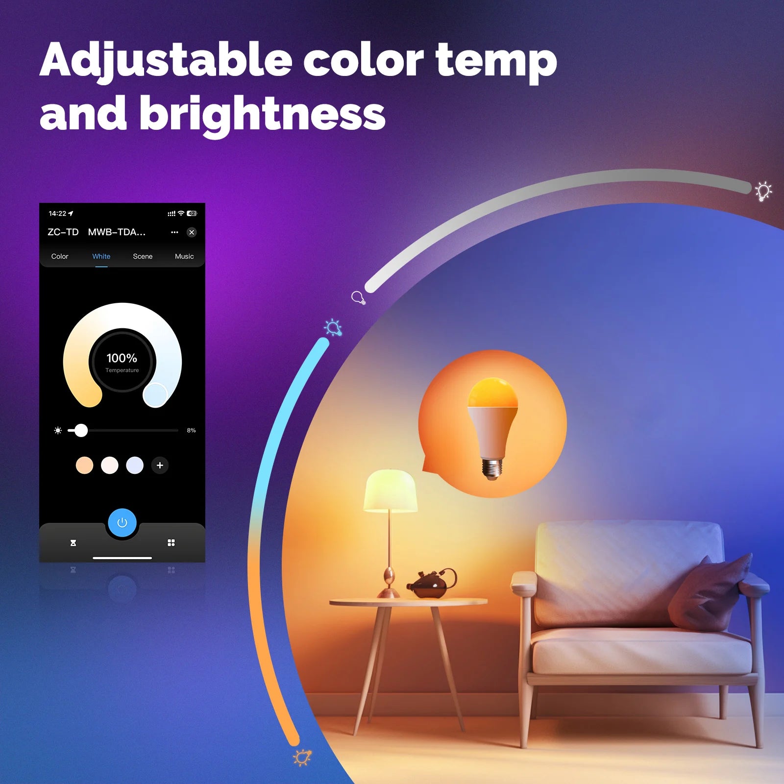 MATTER WiFi Smart Bulb 14W RGB+CW E27, Dimmable 2700K-6500K, Tuya App Control, Color Changing, Works with Alexa Google Home