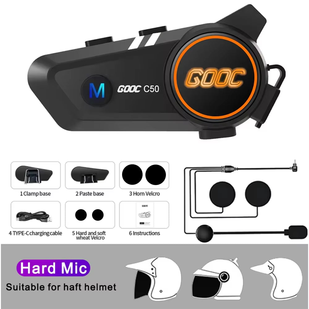 Bluetooth 5.3 Motorcycle Helmet Headset - Wireless Hands-Free Calling and MP3 Music Player with Waterproof Design