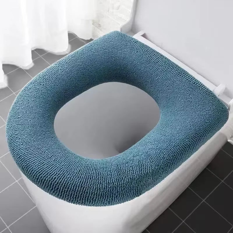 Winter Warm Toilet Seat Cover Closestool Mat Washable O-Shape Pad Bathroom Accessories Knitting Pure Color Soft Bidet Cover