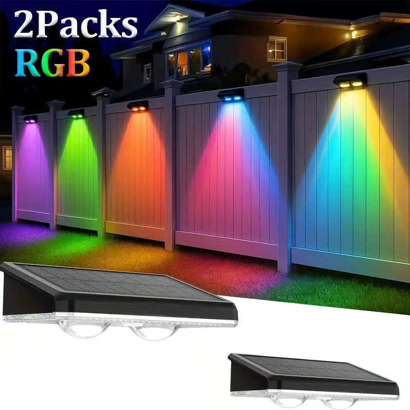 4/2 Packs Solar Fence Decorative Lights RGB Outdoor Smart Lighting for Christmas Halloween Shopping Malls Garages Stairs Garden
