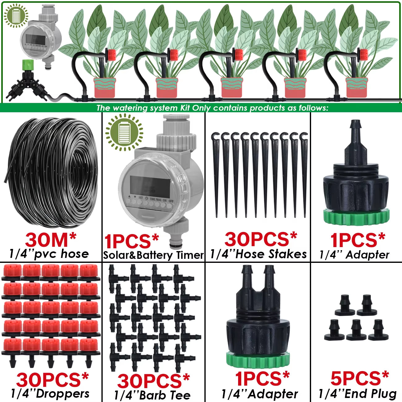 5-50M Garden Automatic Watering System Kit Wifi 4/7Mm Micro Drip Irrigation Dropper DIY for Potted Plants Lawn Greenhouse