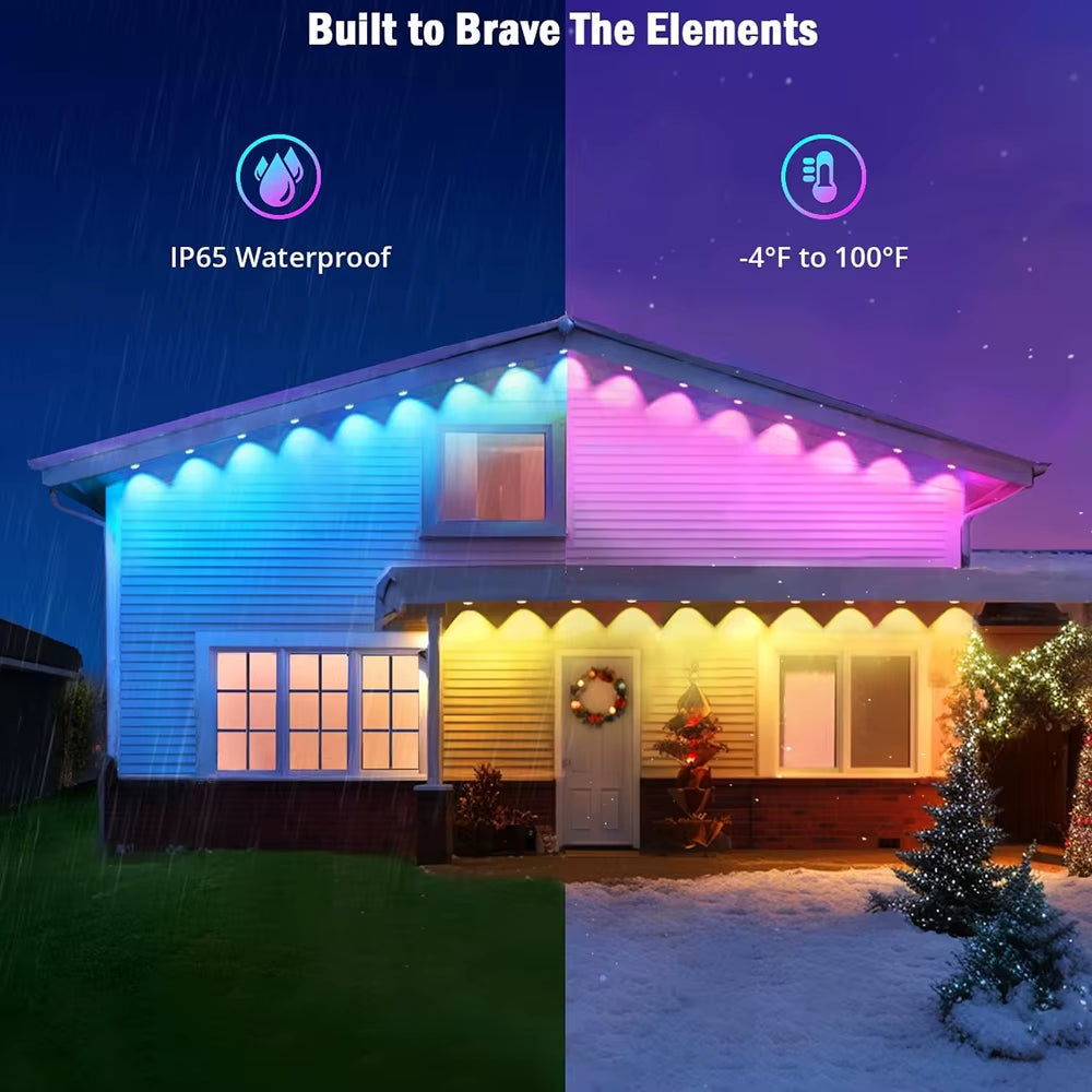 Outdoor Smart Bluetooth Eave Light, Multi-Function App Control, Eaves Lights, IP67 Waterproof, RGB, Garden Light, 15M/ 30 Leds