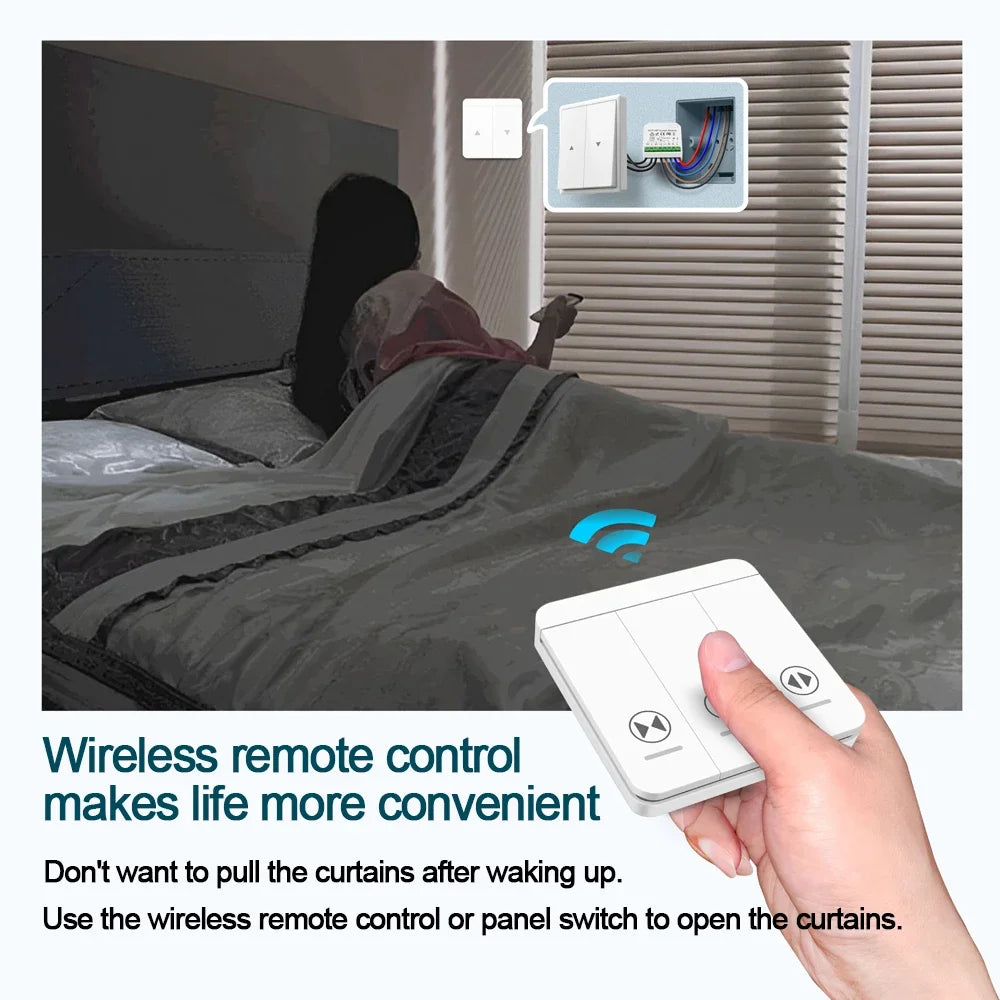 433 MHz RF Curtain Switch Module AC 220V 10A Shutter Controllers with Wireless Remote for Motorized Roller Shutter Blinds Motor