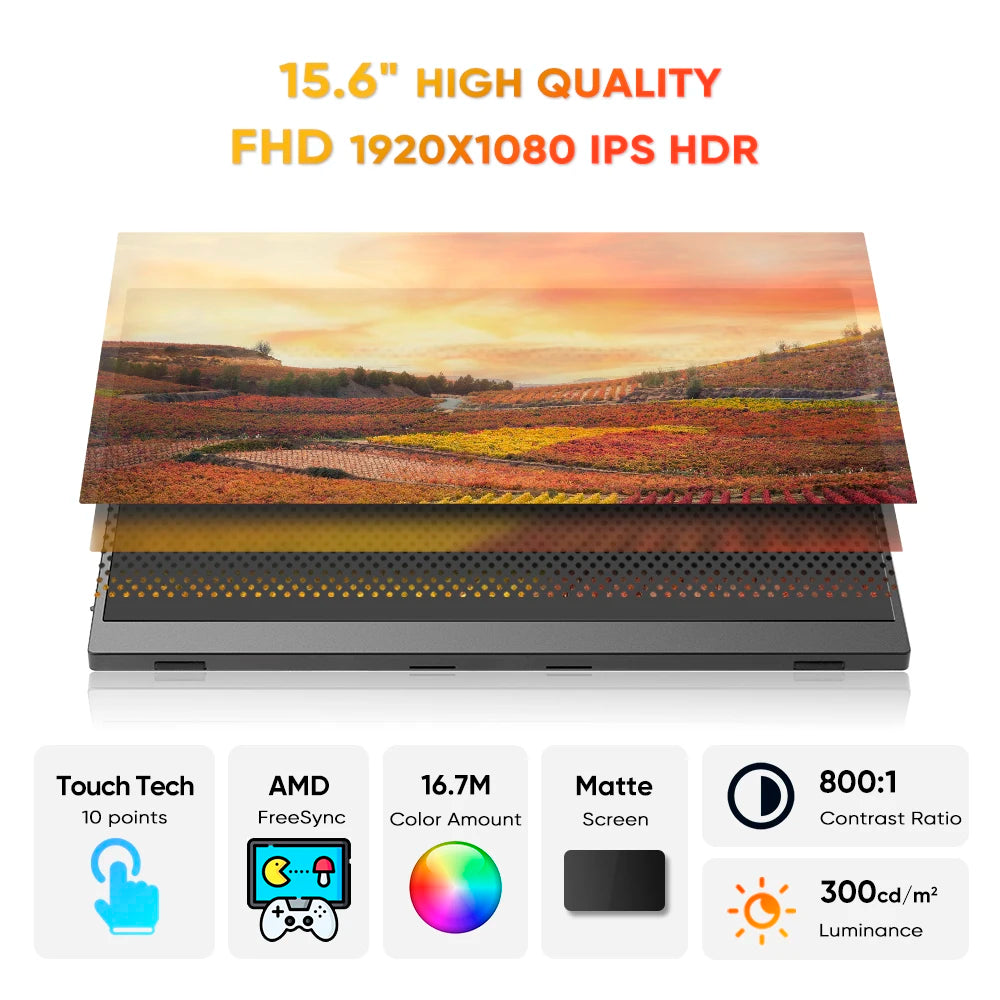 15.6 Inch 1080P USB-C HDR OLED Touchscreen Monitor Dual Premium Speakers Smart Cover External Portable Display Compatibility IPS