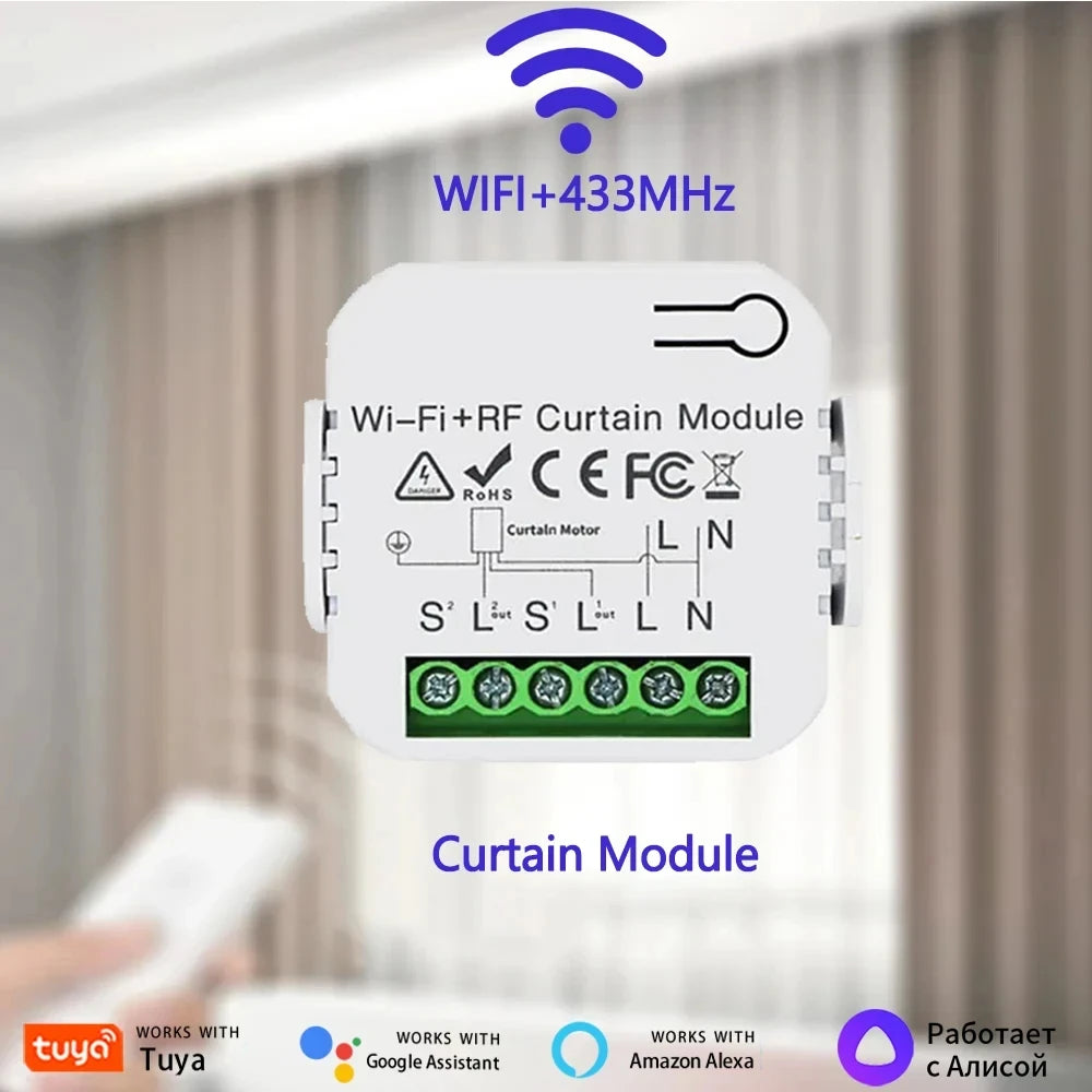 Tuya Wifi Smart Curtain Switch RF433Mhz Remote Smart Life Alexa Google Home App Voice Control Electric Roller Blinds Shutters