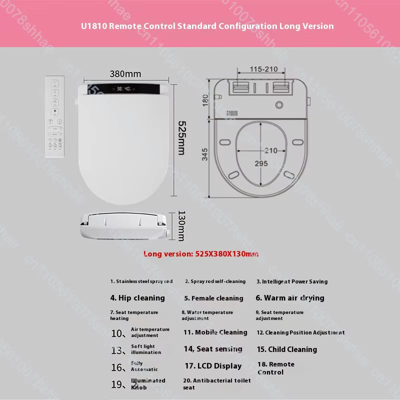 Smart Bidet Toilet Seat Heated Elongated Electric Bidet Warm Air Dryer LED Display Self Cleaning Night Light Toilet Bowl Lid