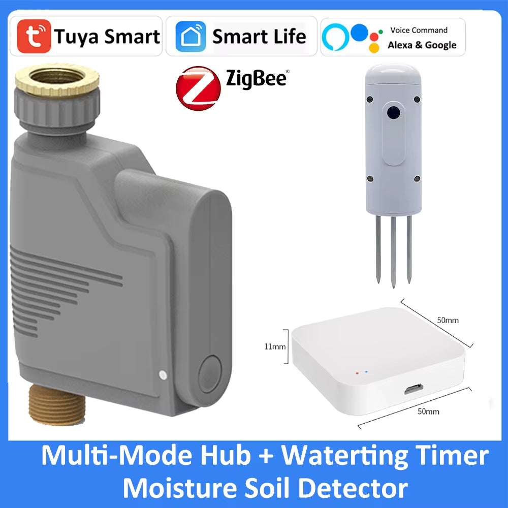 Alexa Google Tuya Zigbee Hose Faucet Watering Timer Controller Sprinkler Smart Garden Irrigation System Soil Moisture Detector