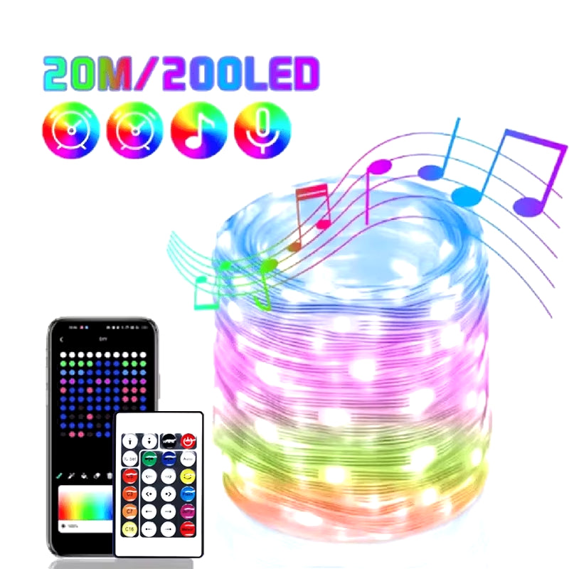 WS2812B LED String Light Smart Bluetooth Remote Control RGBIC Fairy Lamp USB Waterproof for Christmas Tree Lights Home Decor