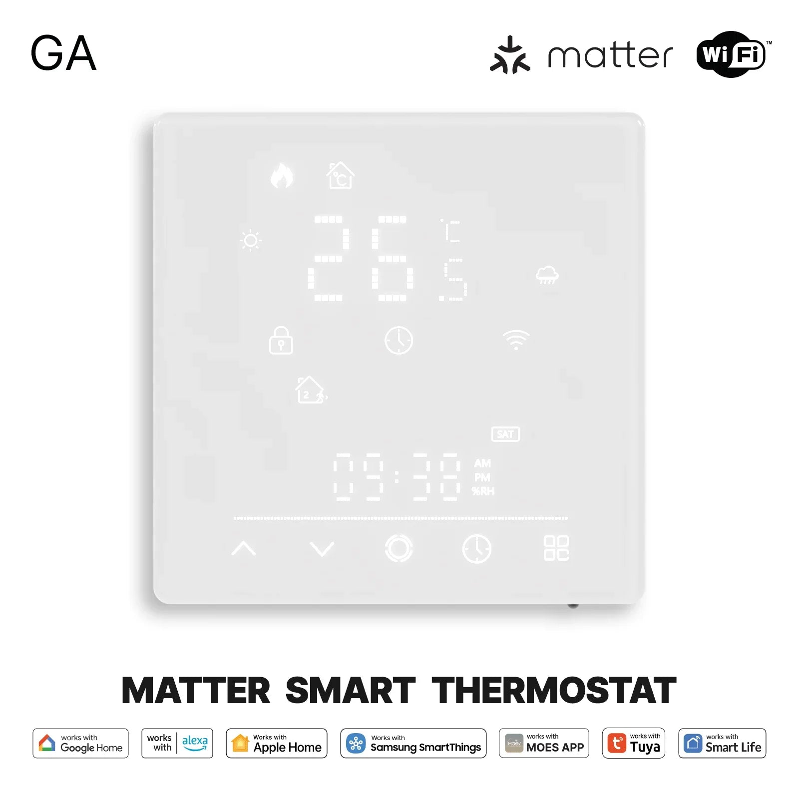 MOES Tuya Matter WiFi Smart Thermostat - Alexa/Google/Apple Home & SmartThings, Boiler & Electric Heating Control, Energy Saving