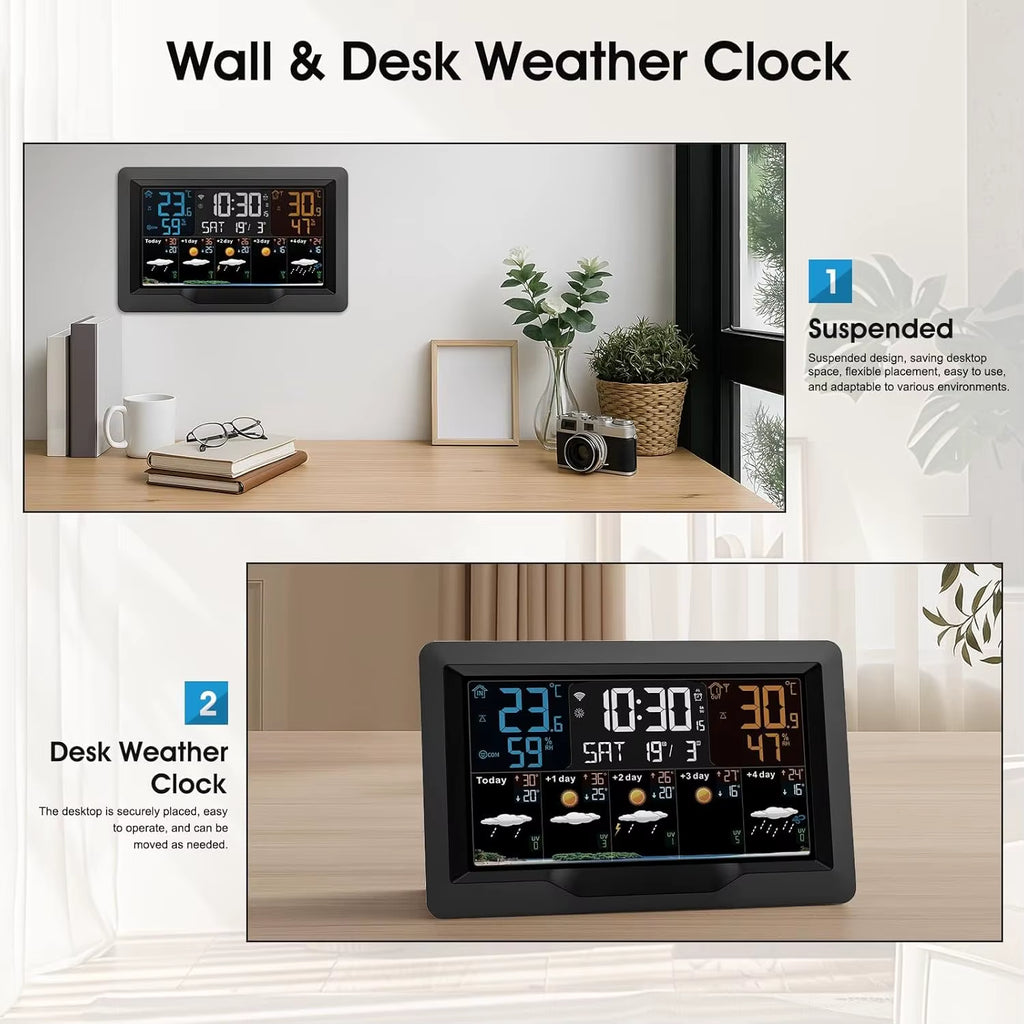 Wireless Weather Station with Atomic Clock, Large LCD Display, Indoor Outdoor Thermometer Hygrometer, Ideal for Smart Home