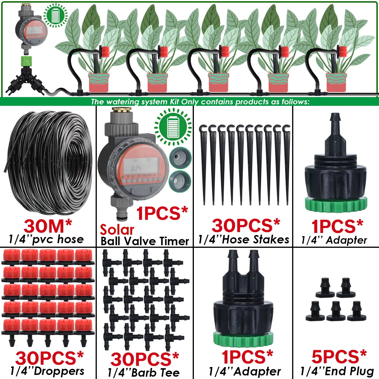 5-50M Smart Garden Automatic Watering System Kit 4/7Mm Micro Drip Irrigation Dropper DIY for Potted Plants Lawn Greenhouse
