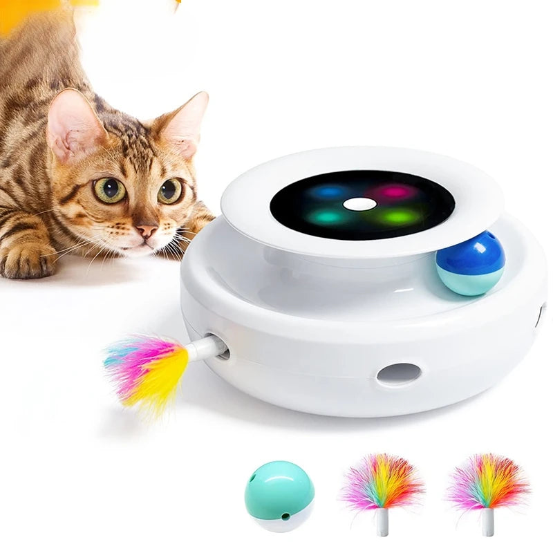 2 in 1 Smart Cat Toys Automatic Feather Fun Ball Toy Set For Cat Dog 5 Modes Electronic Interactive Pet Toy Accessories