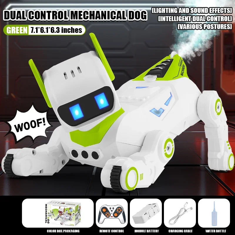 Intelligent Robot 2.4G RC Smart Programming Stunt Dog Watch Dual Control Interactive Toys With Cool Spray Toy for Boys Kids Gift